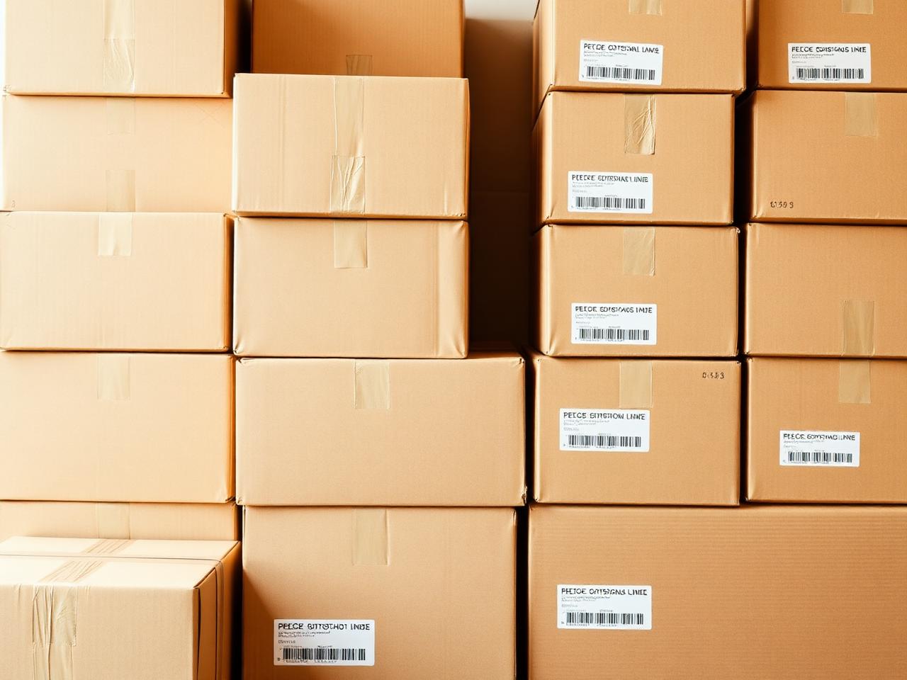 Stacked shipping boxes at Ship It Plus in Cypress, TX